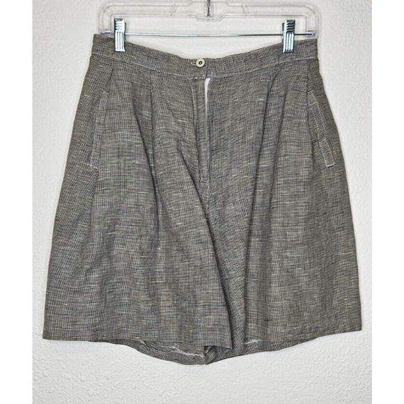 Toast Pants - Vintage Toast Womens High Waist Shorts 7 Black Houndstooth Linen Cotton 80s 90s